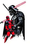 Darth Vader using the force while facing Deadpool who looks like his head got cut off Darth Vader in black and Deadpool  tattoo design idea