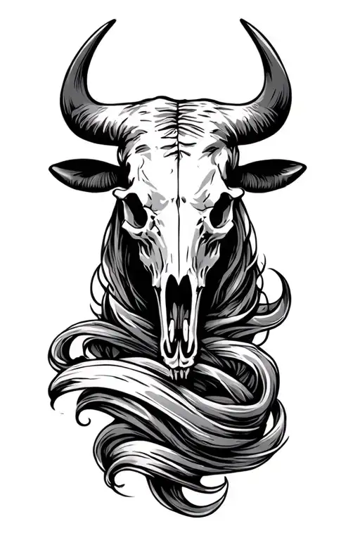 charging bull skull tattoo design idea