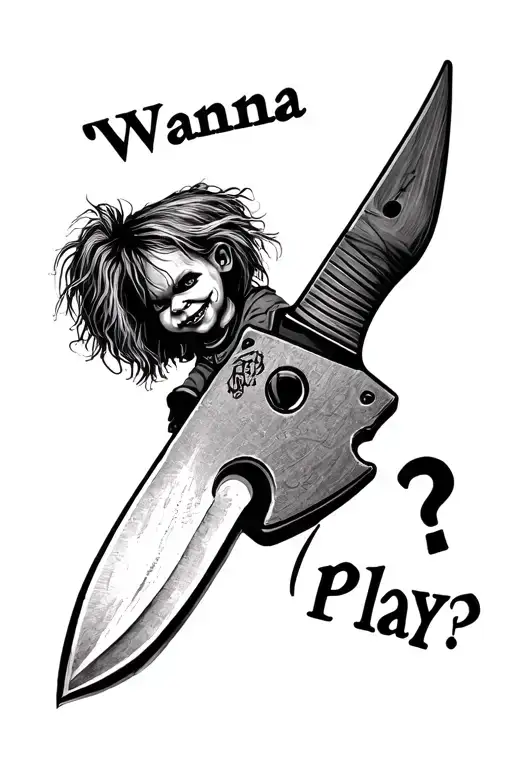 "Wanna play?" chucky knife tattoo design idea