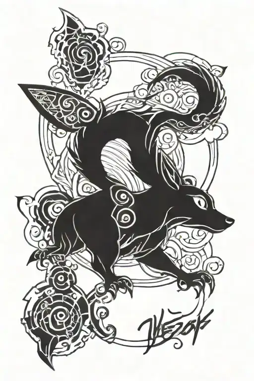 dark and wispy umbreon tattoo design idea