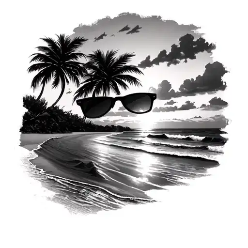 babe sunglasses beach sunset tattoo design idea