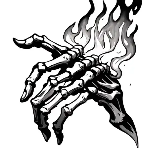 • Burning skeleton hand or inner part of the armored hand (palms open) tattoo design idea