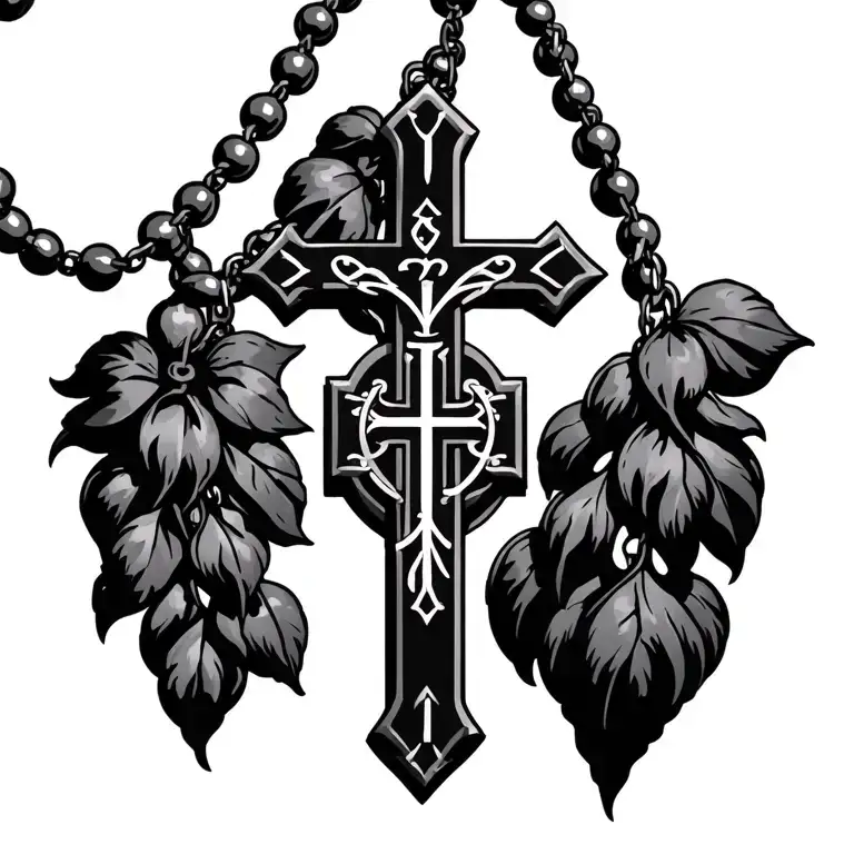 catholic rosary beads around initials ZJR tattoo design idea