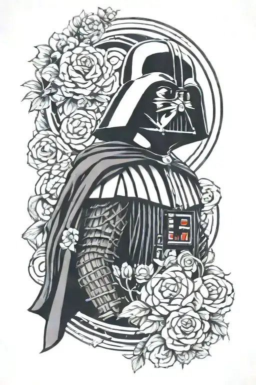 Sleeve tattoo with Darth Vader from Star Wars, Rock Lee from Naruto and the Ravenclaw insignia tattoo design idea