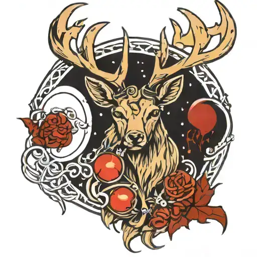 Celtic Stag with Blood moon merging together tattoo design idea