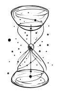 Simple line tattoo of the constellation Orion inside an hourglass with black glass tattoo design idea