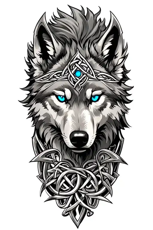 wolf with blue eyes on armor tattoo design featuring Celtic trinity knot  tattoo design idea