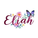 Elijah name with flowers and butterflies tattoo design idea