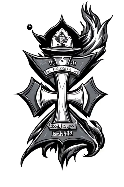 Isaiah 43 2 firefighter Maltese cross tattoo design idea