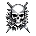 skull sword and roses  tattoo design idea