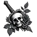 skull sword and roses  tattoo design idea