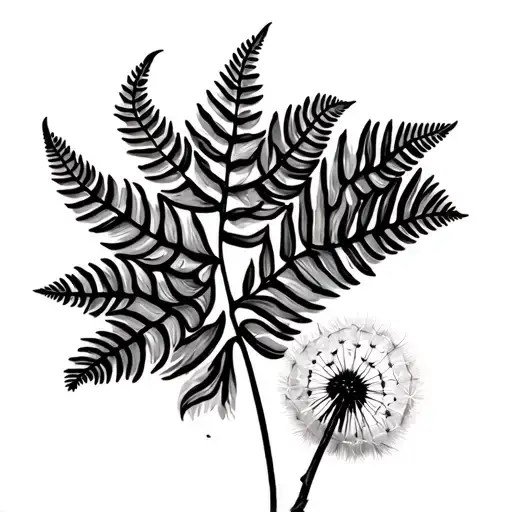 fern leaf and dandelion tattoo design idea