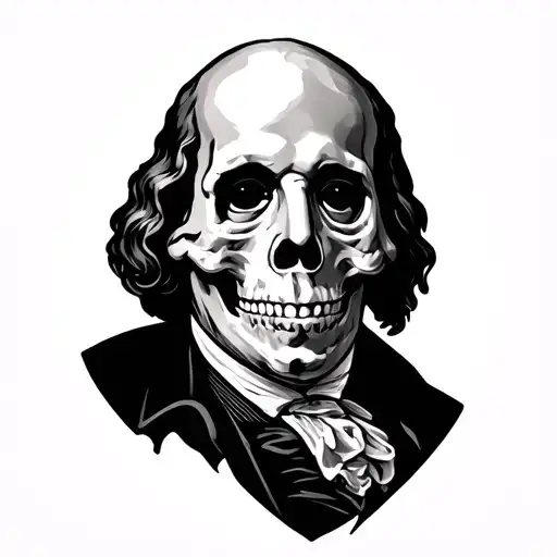 Benjamin Franklin face half skull inside tattoo design idea