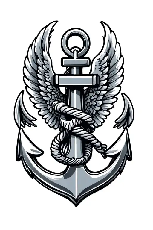 angel wings cradling an navy anchor tattoo design idea
