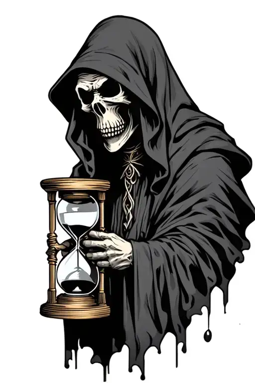 rugged grim reaper holding hourglass tattoo design idea