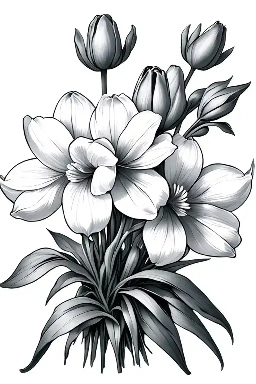 Bouquet of muguet and tulips tattoo design idea