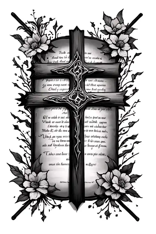 cross and bible scripture tattoo design idea