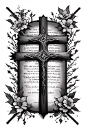 cross and bible scripture tattoo design idea
