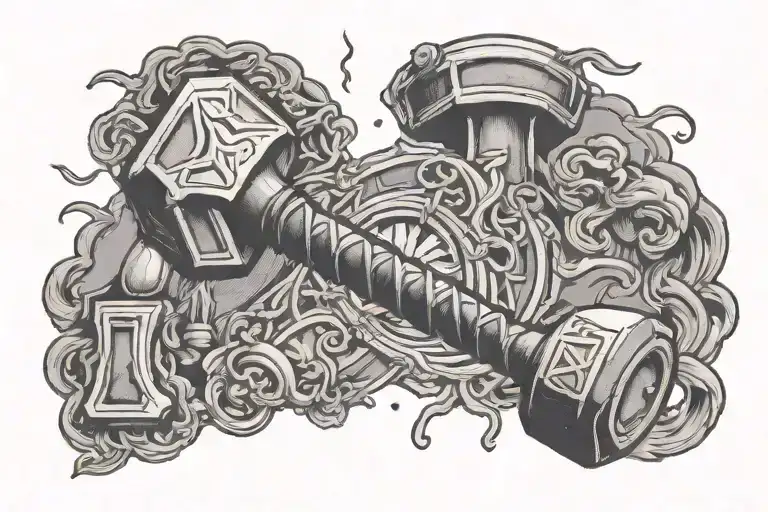 thor hammer with light bursting tattoo design idea