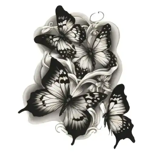 3 butterflys going down rib cage tattoo design idea