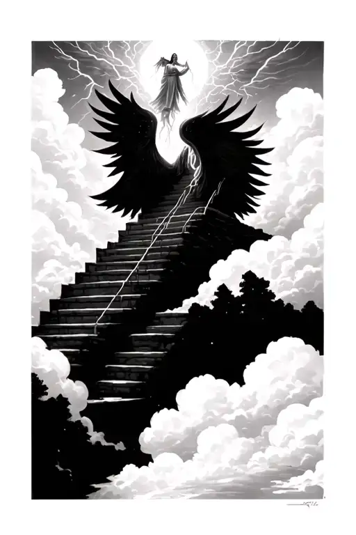 thunderstorm heaven and stairs going into heaven tattoo design idea