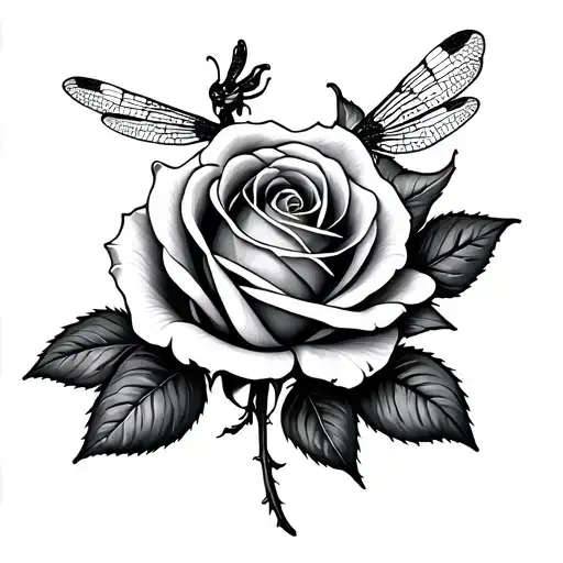 Rose And Dragonfly tattoo design idea