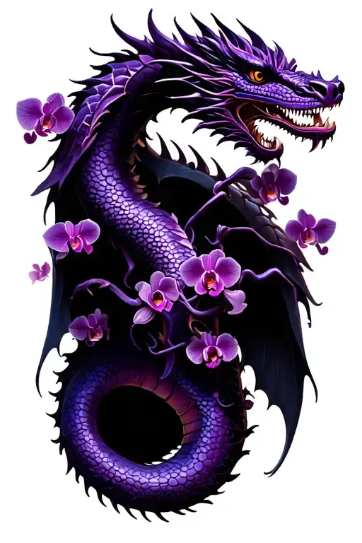  purple dragon with orchid vine wrapping tattoo design idea
