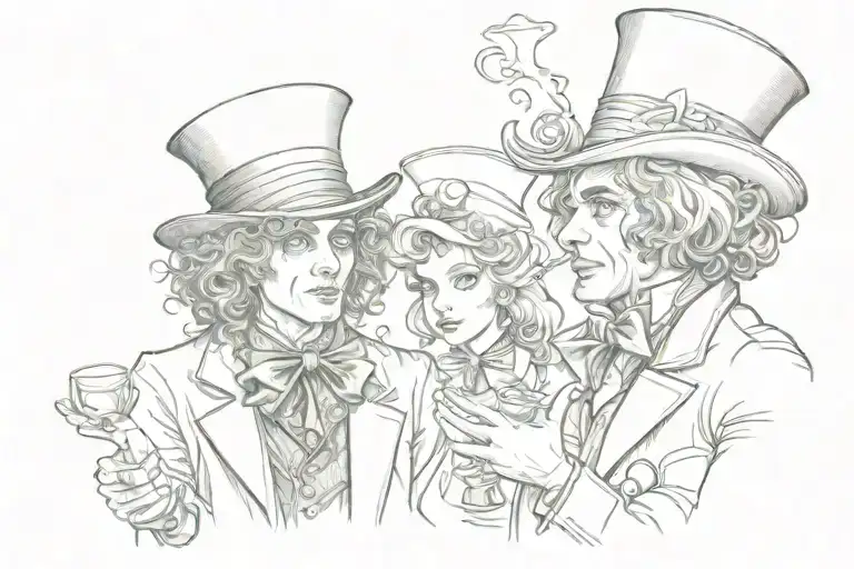 mad hatter with Alice bound woman tattoo design idea