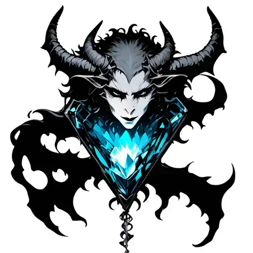 beautiful demon trapped in a blue gem tattoo design idea