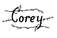 "Corey" name with barbed wire tattoo tattoo design idea