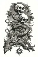 tree snake one pyramid black eagle waterfalls eyeball wheelchair sun, moon ,whale, dragon emersing, yinyang skull roses tattoo design idea