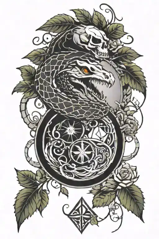 tree snake one pyramid black eagle waterfalls eyeball wheelchair sun, moon ,whale, dragon emersing, yinyang skull roses tattoo design idea