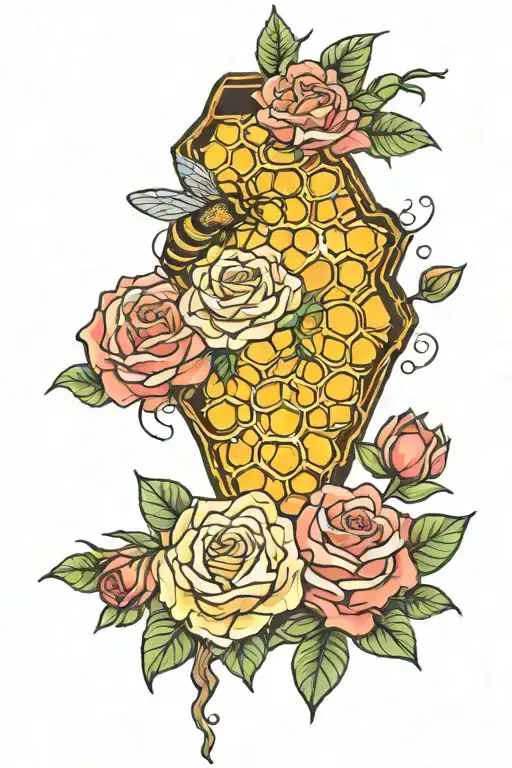 honeycomb and roses tattoo design idea