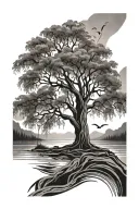 Willow tree and footprint tattoo design idea
