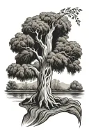 Willow tree and footprint tattoo design idea