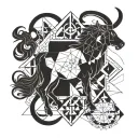 Sagittarius represented in several geometric shapes, with each sign (Leo, Taurus, Capricorn, Scorpio) tattoo design idea