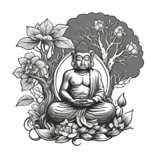 sacred geo patern zen, tree, monkey, bear, toad,lotus, budda tattoo design idea