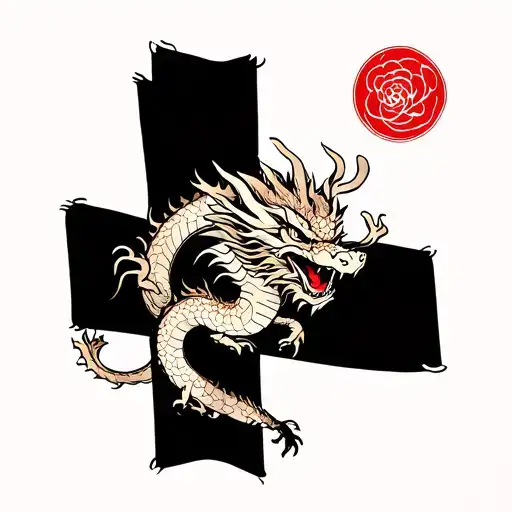 dragon on a cross wrapped tattoo design idea