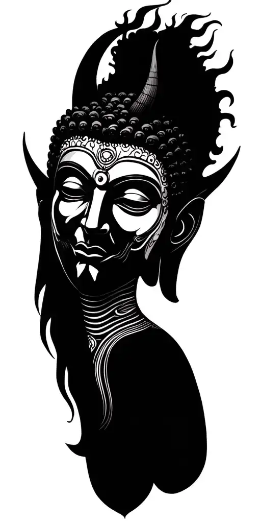 buda half meditating devil face morphing tattoo design idea