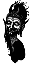 buda half meditating devil face morphing tattoo design idea