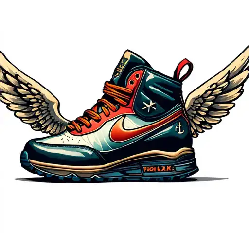 running shoe anchors and wings tattoo design idea