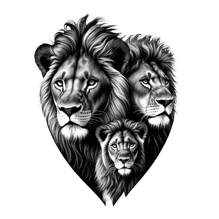 male lion female lion 2 cubs tattoo design idea