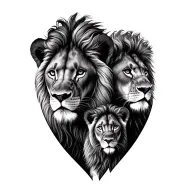 male lion female lion 2 cubs tattoo design idea