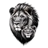 male lion female lion 2 cubs tattoo design idea