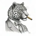 panther wearing a 3 piece suit smoking a cigar tattoo design idea