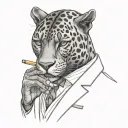 panther wearing a 3 piece suit smoking a cigar tattoo design idea