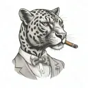 panther wearing a 3 piece suit smoking a cigar tattoo design idea