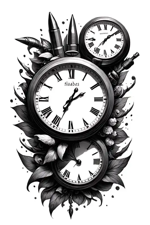 2 clocks , a bullet  and some cool fillers tattoo design idea