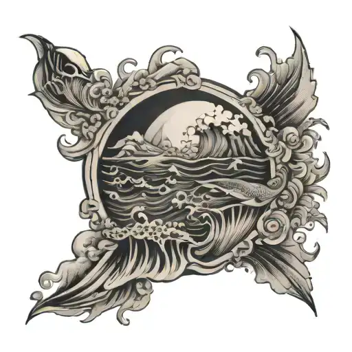 patch work ocean tattoo design idea