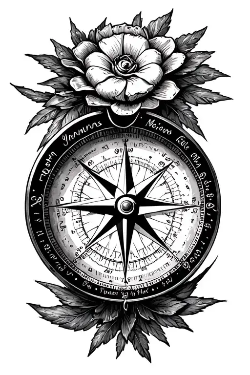 A tattoo design of a compass rose with personalized coordinates that hold special meaning related to your grandma and grandpa, symbolizing guidance and memories tattoo design idea